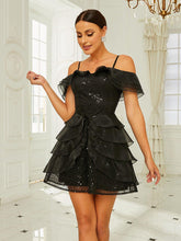 Cold Shoulder Tiered Sequin Party Dress